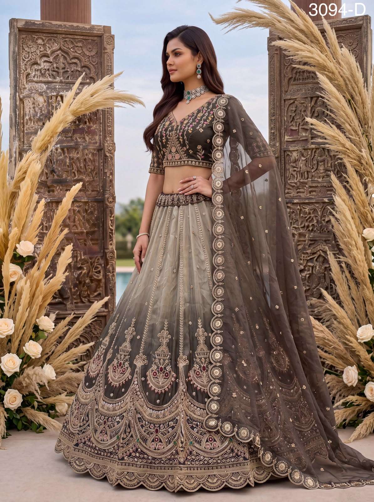 Art Of beautiful Work in Shaded Color Designer Chandnia Silk fabric Lehenga Choli Wholesale in surat 3094